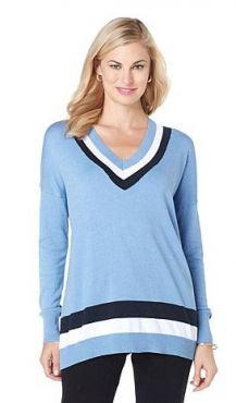 DG2 COLORBLOCK V-NECK BOYFRIEND SWEATER - Diane Gilman