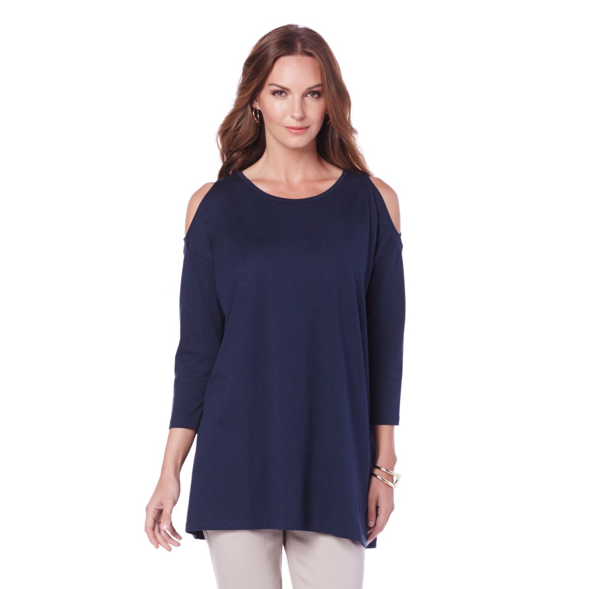 Cold Shoulder Sleeve Poncho Tee - Diane Gilman - Navy - Diane Gilman