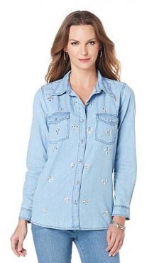 DG2 EMBELLISHED DENIM SHIRT - Diane Gilman