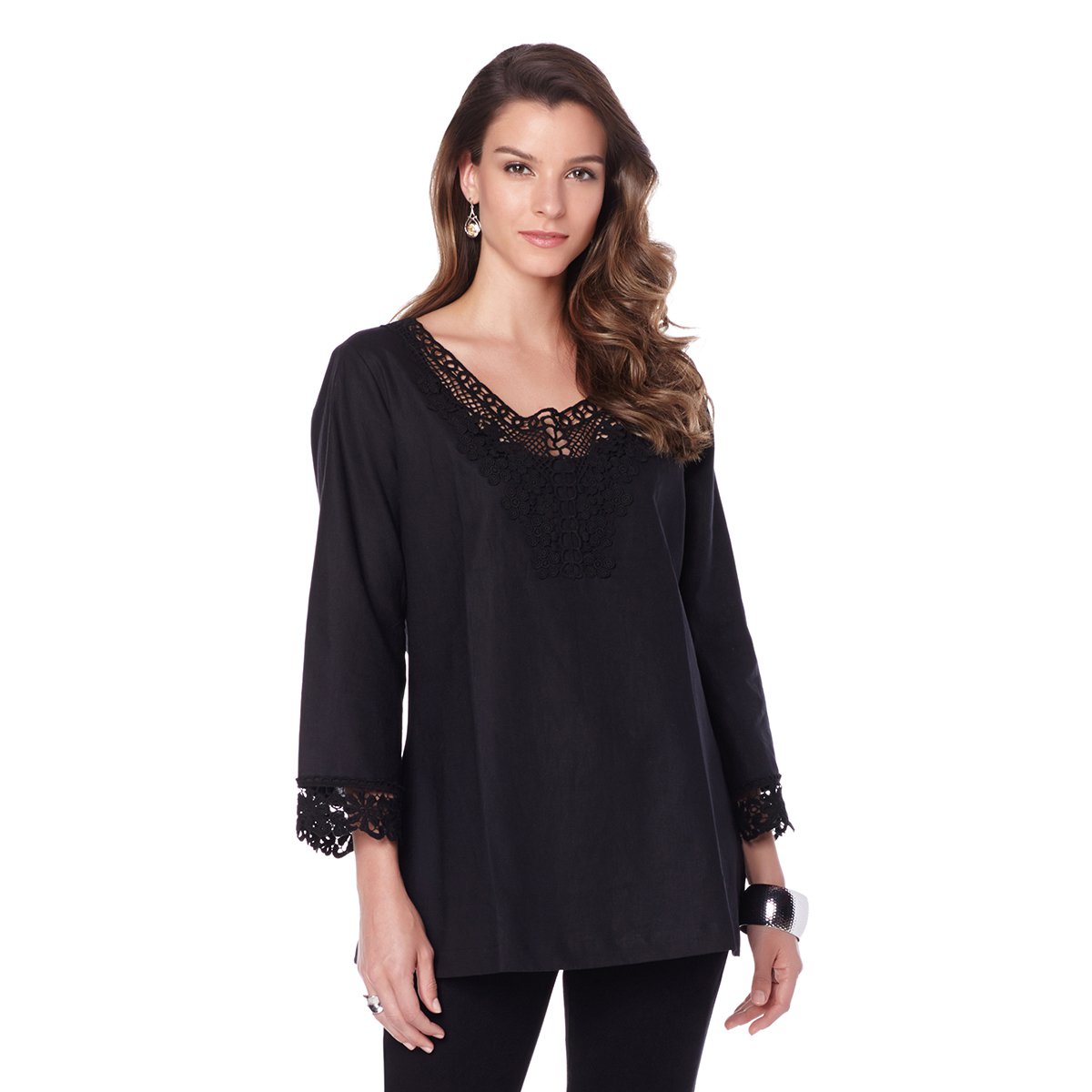 DG2 by Diane Gilman Crochet Trim Linen Tunic - Diane Gilman